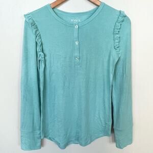 NEW Kidpik Long Sleeve Ruffle Shoulder Henley Top Girl's SIZE XXL (16) Aqua